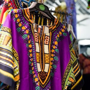 beautiful colorful clothes at african market